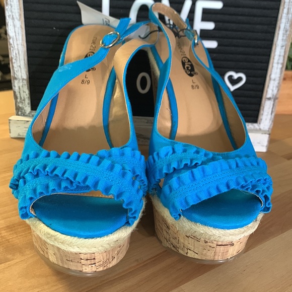 Rue 21 Blue Open Toe Ankle Strap Wedge Shoes - Picture 3 of 10